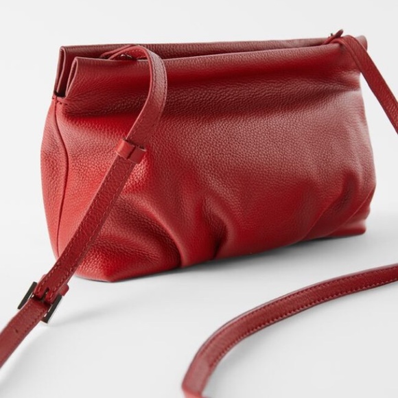Zara red leather gathered crossbody bag - Picture 5 of 7